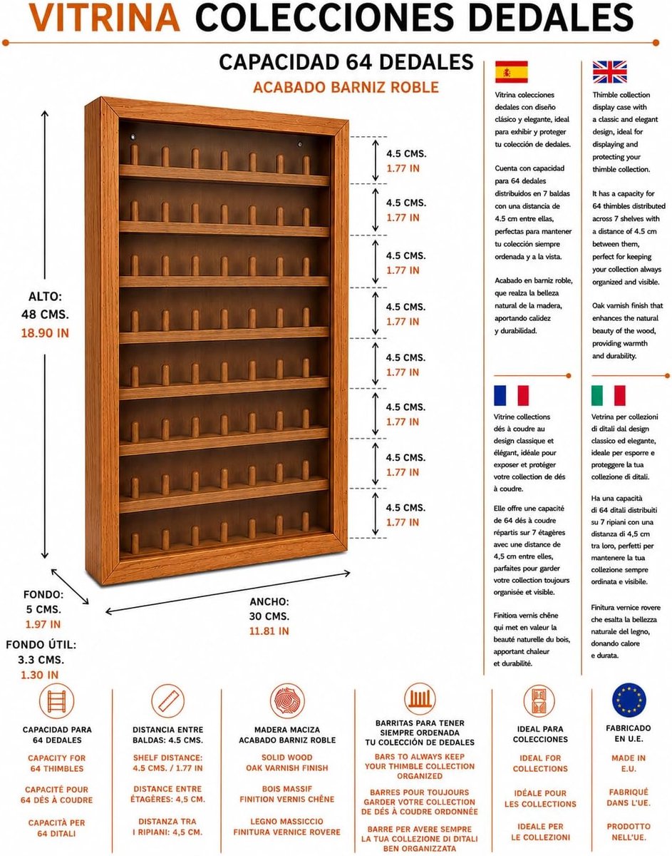 Vitrinekast Collecties Vingerhoedjes Eiken Vernis Afwerking Diverse Maten (64 DEDALES)
