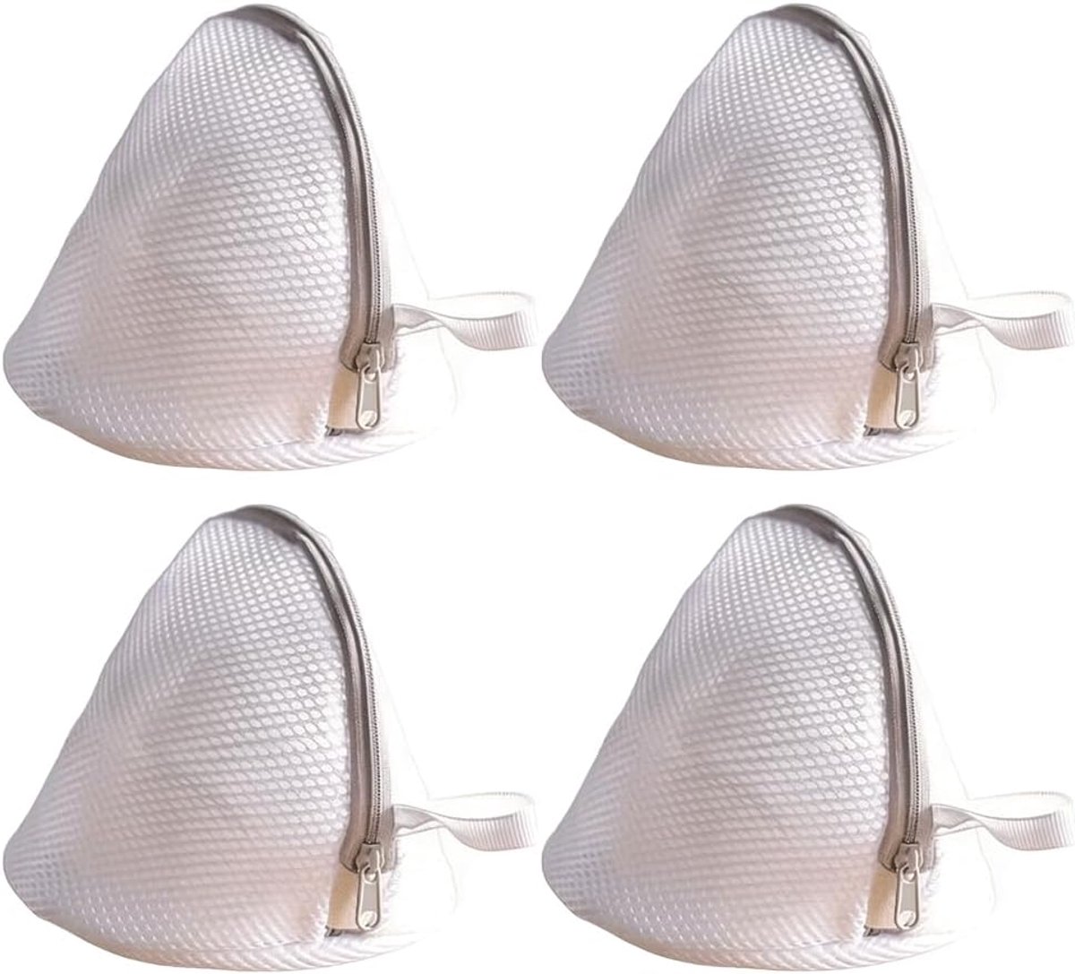 4 wasnetten voor wasmachine, dik net, 18 x 19 cm, set voor ondersteuning | Dik sandwichnet, optimale bescherming van het ondergoed, veilige ritssluiting, praktische 4-delige set