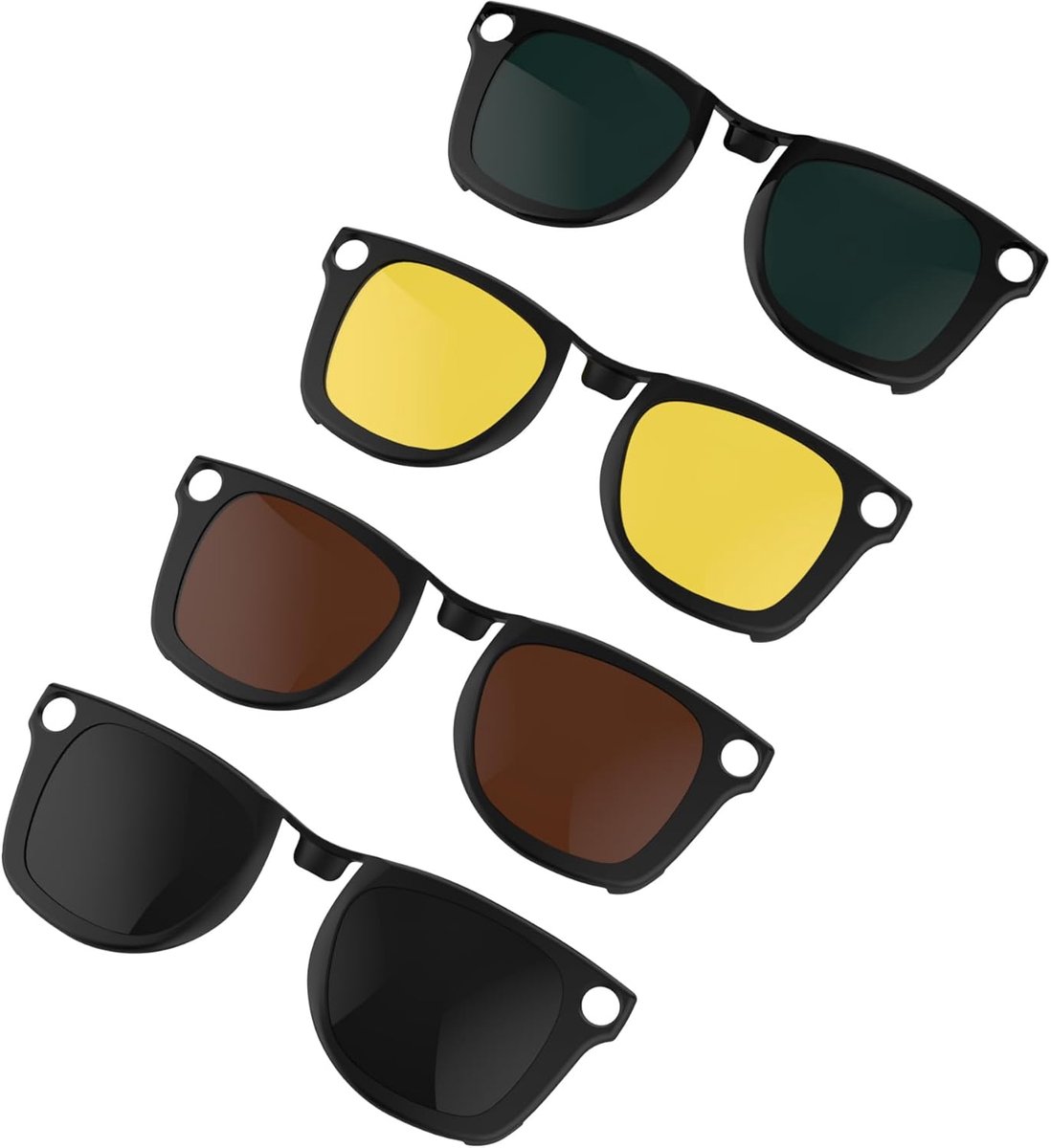 4 stuks gepolariseerde clip compatibel met Ray-Ban Meta Wayfarer & Gen 2 (RW4006/RW4012 Regular), verkleuringsclip voor Rayban Meta Gen 2 accessoires (donkergroen, nachtzicht geel, zwart