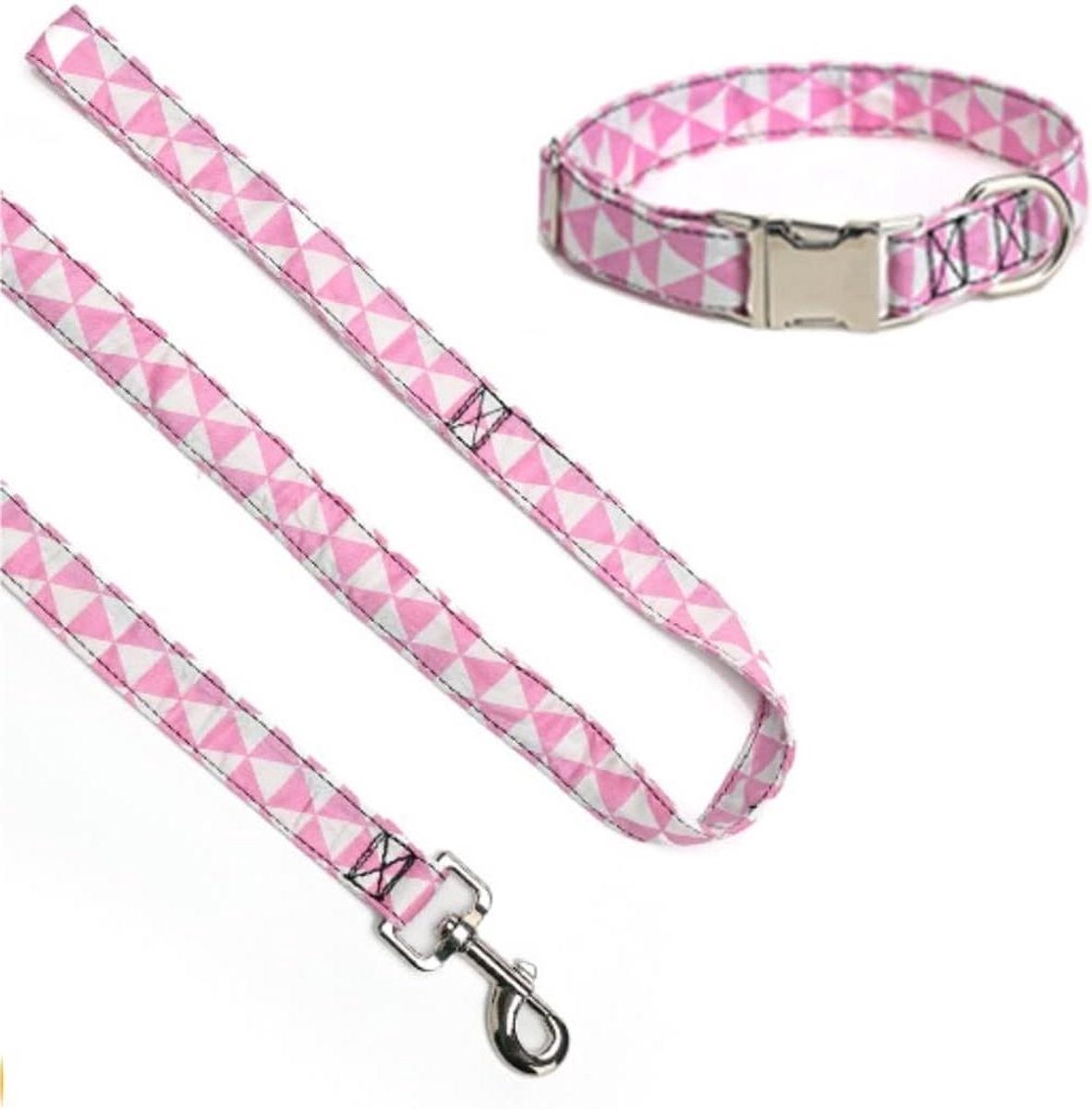 Hondenriem en Halsband - Hondenlijn Set - Actieve Hondentraining - Verstelbaar Comfort - 2.5 x 60cm - Rosa