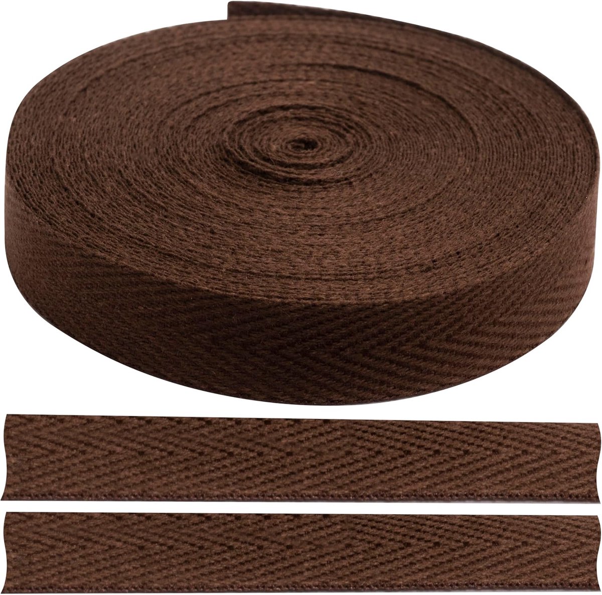 - C77629 - Twill lint met visgraatpatroon, 9 meter x 10 mm - van 76% katoen en 24% polyester - kleur bruin