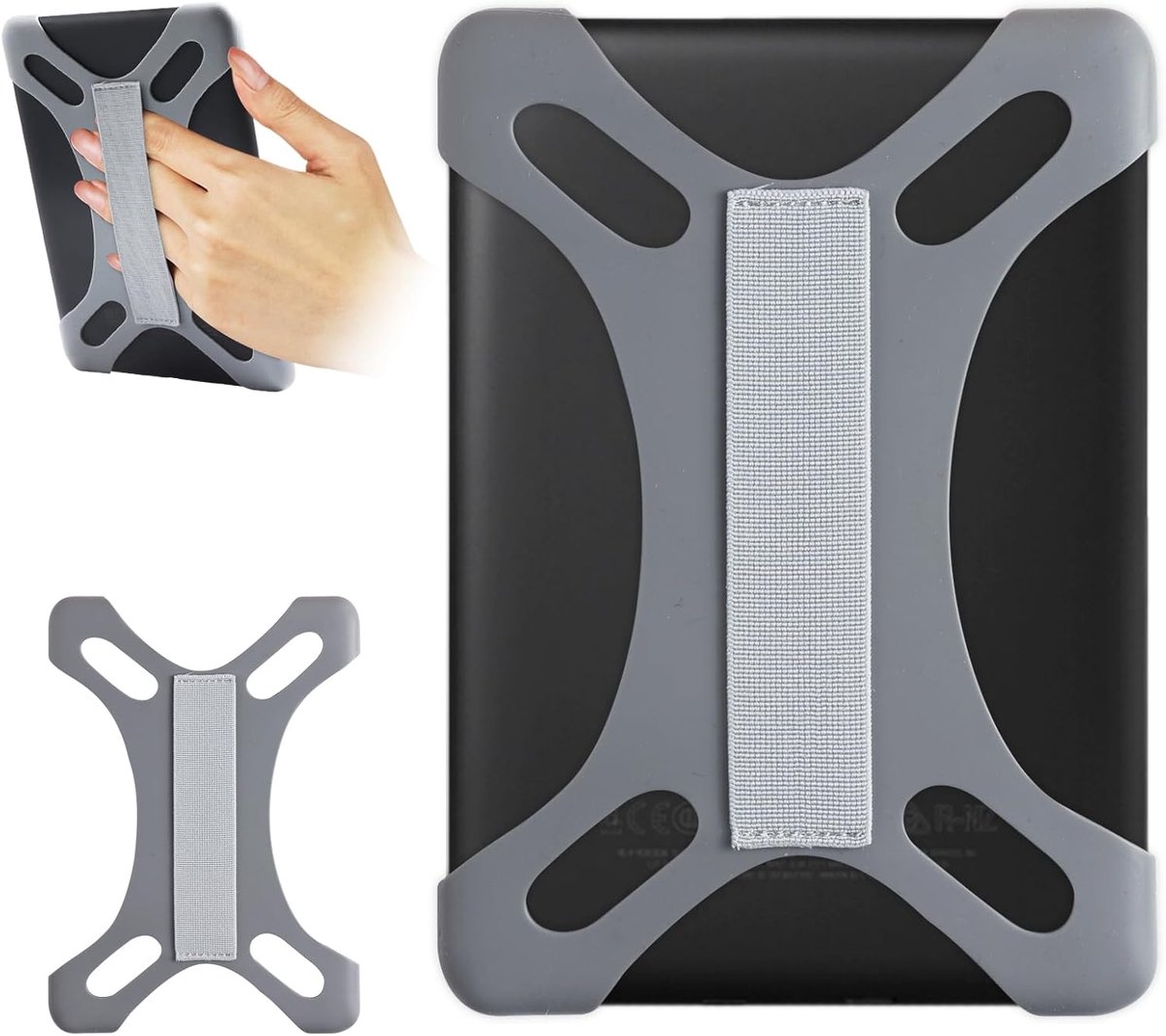 Universele handriem voor 6-7 lnch kindle eReader, Compatibel Kobo/PocketBook/Tolino/Sony/Paperwhite/Nook eReader, voor 6", 6", 6", 7" eReader met hoge Elasticiteit Handriem, grijs