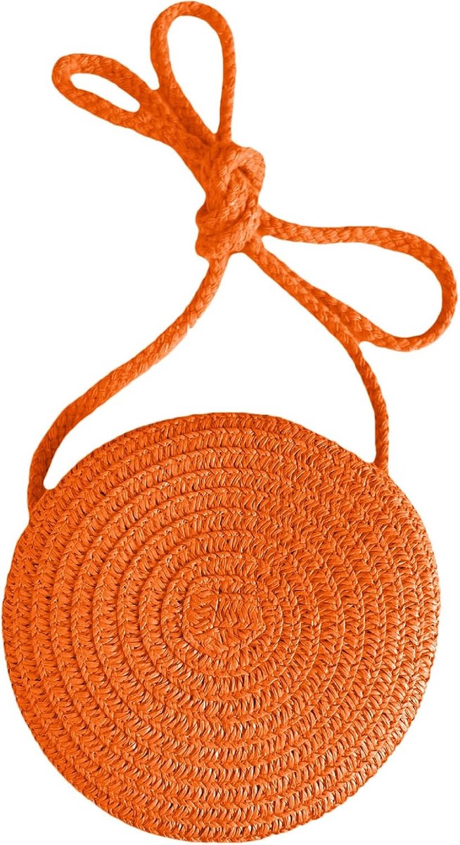 Ronde strotas crossbody schoudertas Bohemian strandtas met rits, Oranje-mini, Eén maat