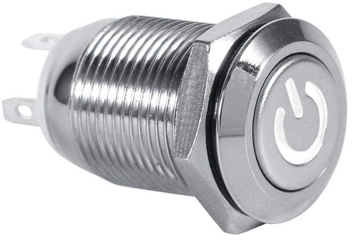 Drukknop Schakelaar - Momentary Schakelaar - Verlichting Bediening - Waterdicht LED Symbool - 12 mm - Wit