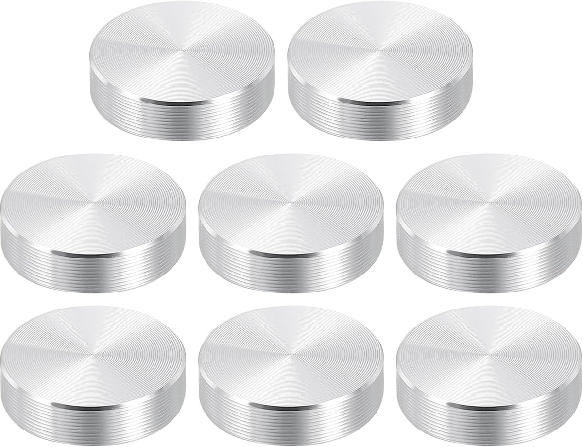 25 mm ronde vorm aluminium schijf, 8 stuks M8 draad 7 mm dikte hardware aluminium cirkel glazen tafelblad schijf voor glazen tafel, zilver