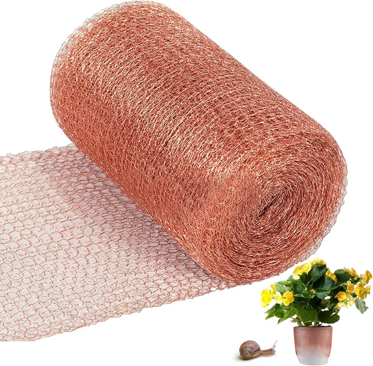 12,7 cm x 10 m, zuiver koperen vlechtwerk, opgerold kopervlechtwerk, koperband, tegen slakken, slakkenhek, koper, slakkenbescherming, verhoogd bloembed voor tuinbeschermingsplanten en ter