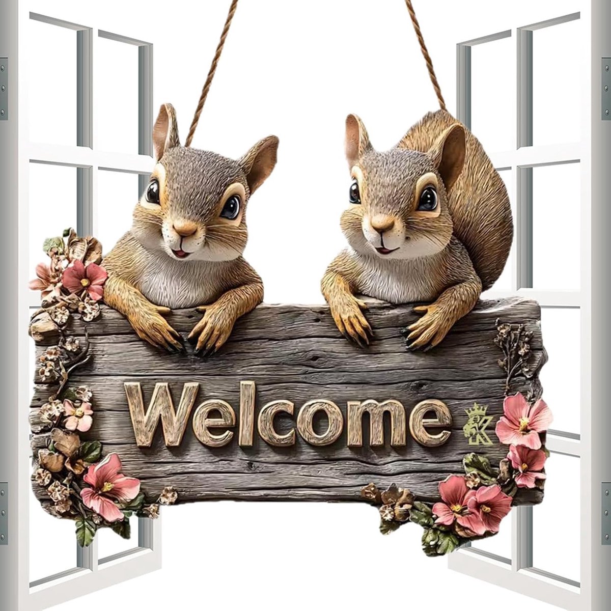 Welkomstbord Voor De Deur Eekhoorn houten decoratie buitengebruik | Jaarrond Welkom Hanger voor Thuisgebruik, Appartement, Boerderij, Buiten, Binnen, Woonkamer en Schoorsteenmantel