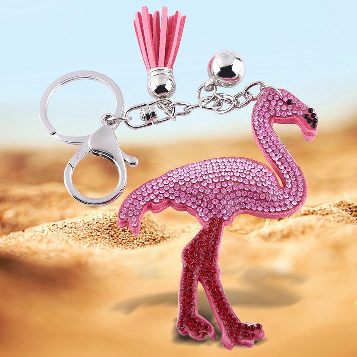 Crystal Flamingo Sleutelhanger, charmante sleutelring met kwastje voor tasdecoratie hanger for dagelijks gebruik