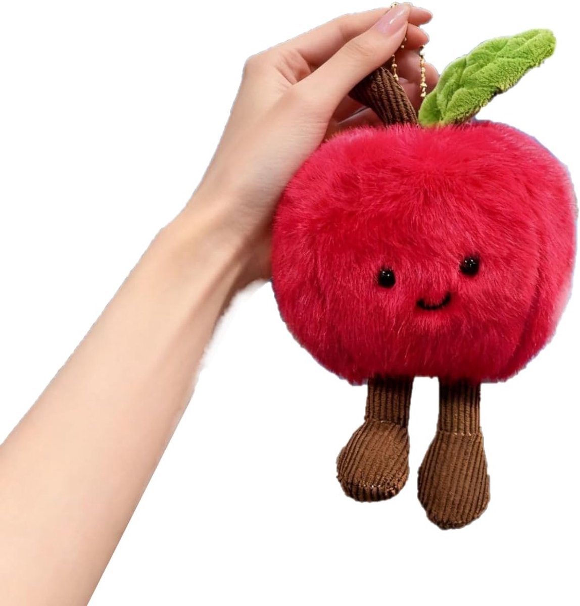 appel-sleutelhanger, rode appelfiguur met groen blad en bruine poten, schattige kawaii-hanger voor rugzak, auto, tas, decoratie, cadeau