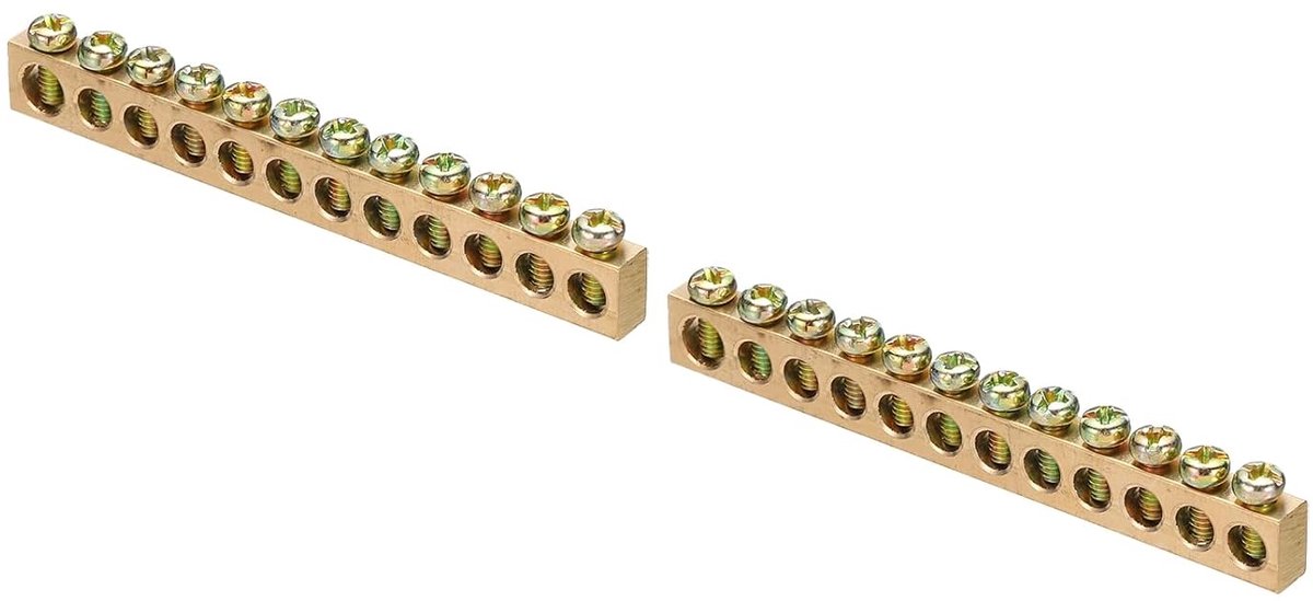 2 stuks Ground Bus Bar Terminal Grounding Bar Messing 12 Posities Grounding Bars Blok voor Elektrische Box