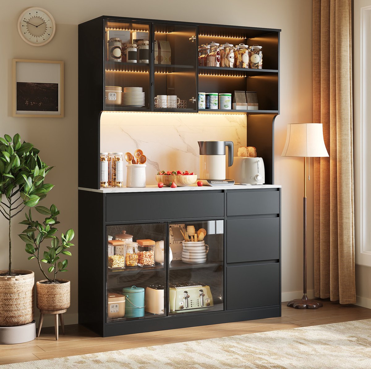 MODENUIT Vitrinekast - Led En Glazen Deuren - Woonkamer En Eetkamer - Mdf - Zwart Wit - 120x40x180 Cm