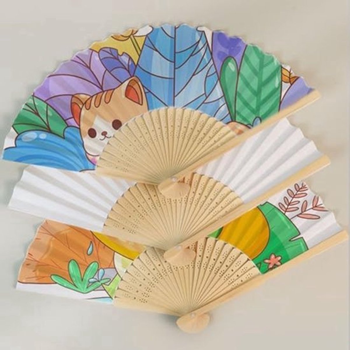 Decoratieve Rib Fans - Chinese Stijl - Handgemaakte Vouwfans - Houten DIY Blanks voor Bruiloft en Feest (Groen-2)