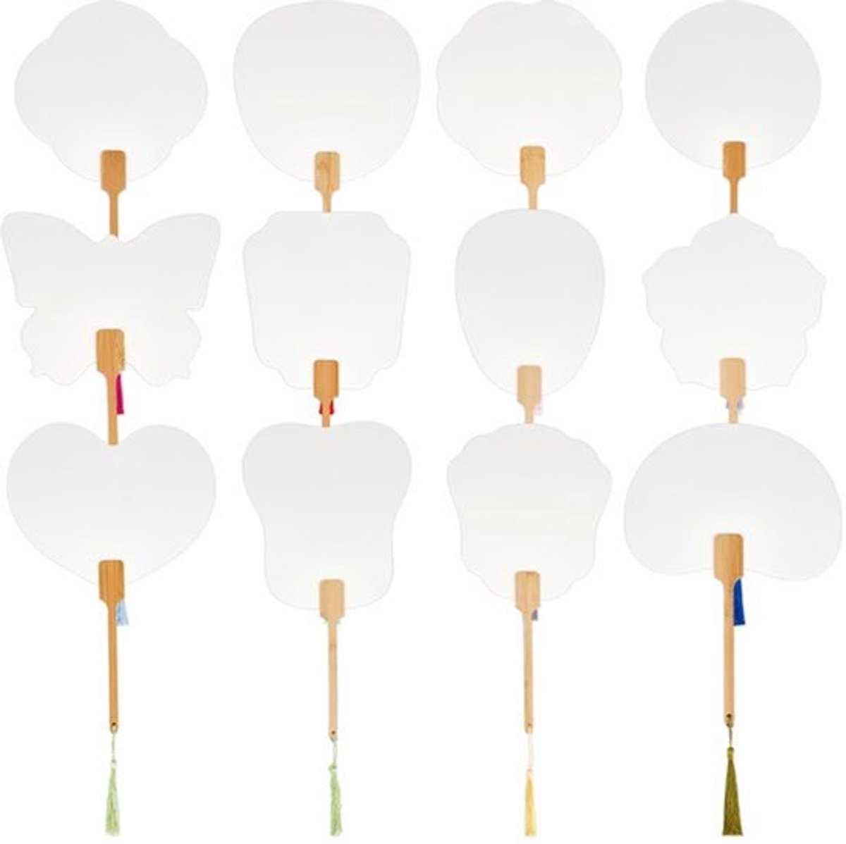 12 stuks DIY graffitihandwaaier - papieren handwaaiers met bamboe handvat - creatief en blanco voor schilderen