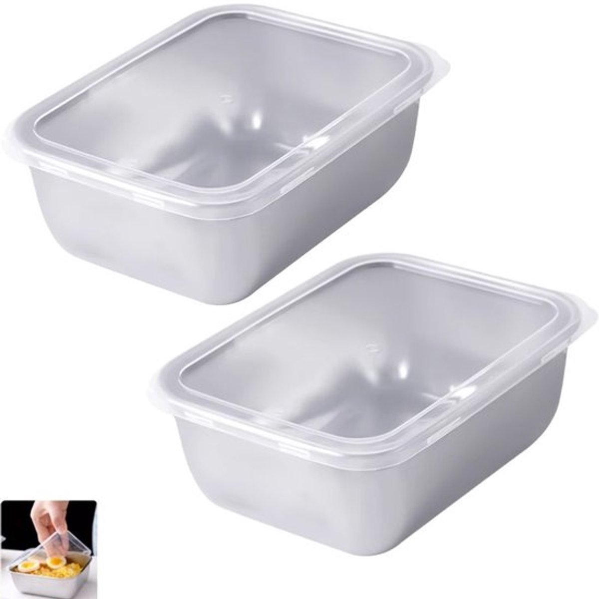 2 stuks - 316 roestvrijstalen voedselcontainers - Keuken Voedselcontainers met deksels - lunchbox voor buiten - voor koelkast, lunchbox, snacks, sabji en chutney - 13.5×10.5×5.5cm