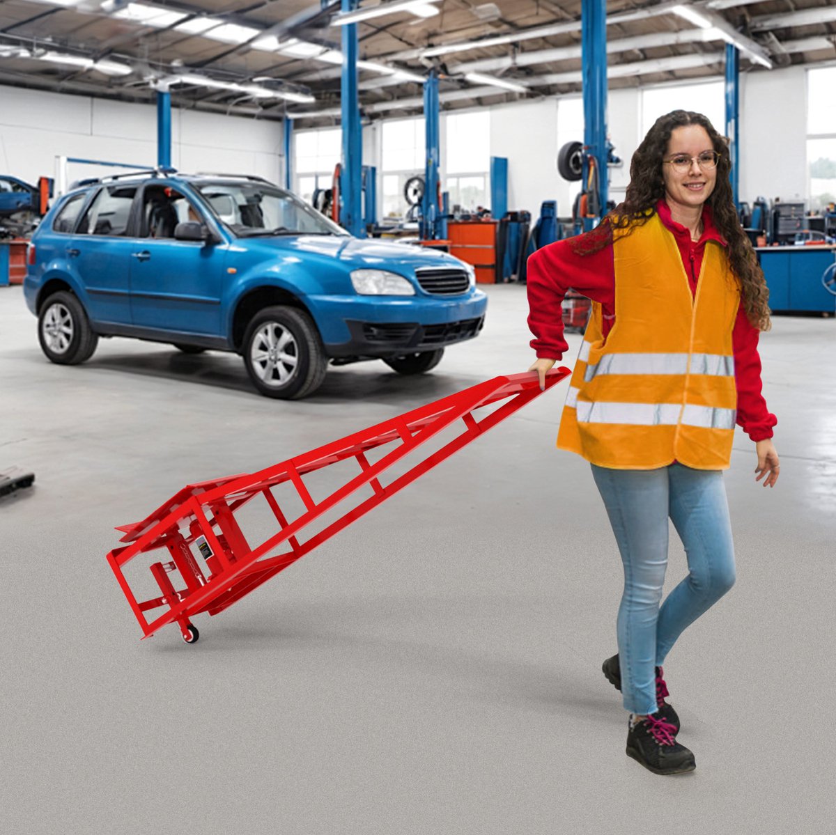 MIVRAY Hydraulische Heberampen – 5T Met Inklapbare Rollen – 114 x 36 x 32 cm – IJzer – Rood – Voor Onderhoud In Garage En Werkplaats