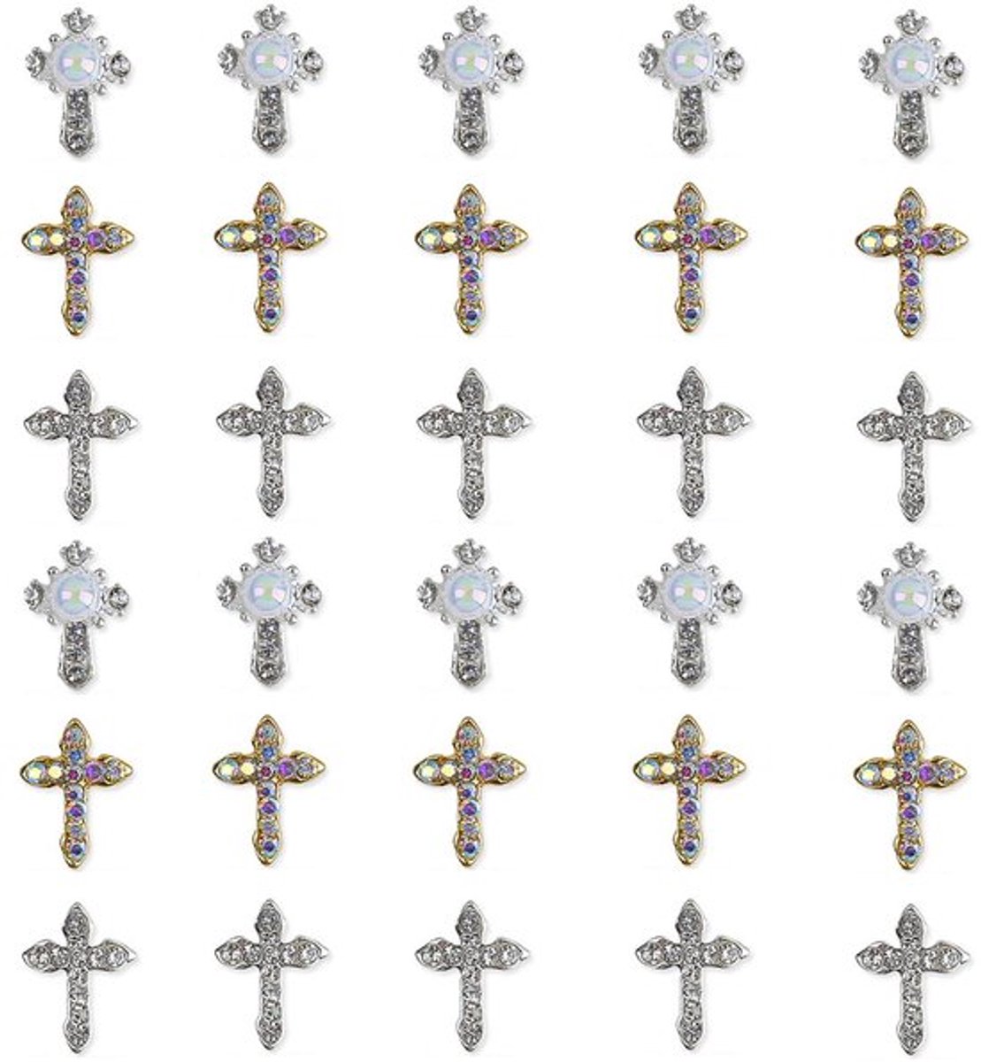 30 stuks Nail Art Strass Steentjes 3D Glanzende Diamant Decoratie Luxe Sieraden Metalen Nagelhanger Kruis Accessoires Decoratie Accessoires (1#)