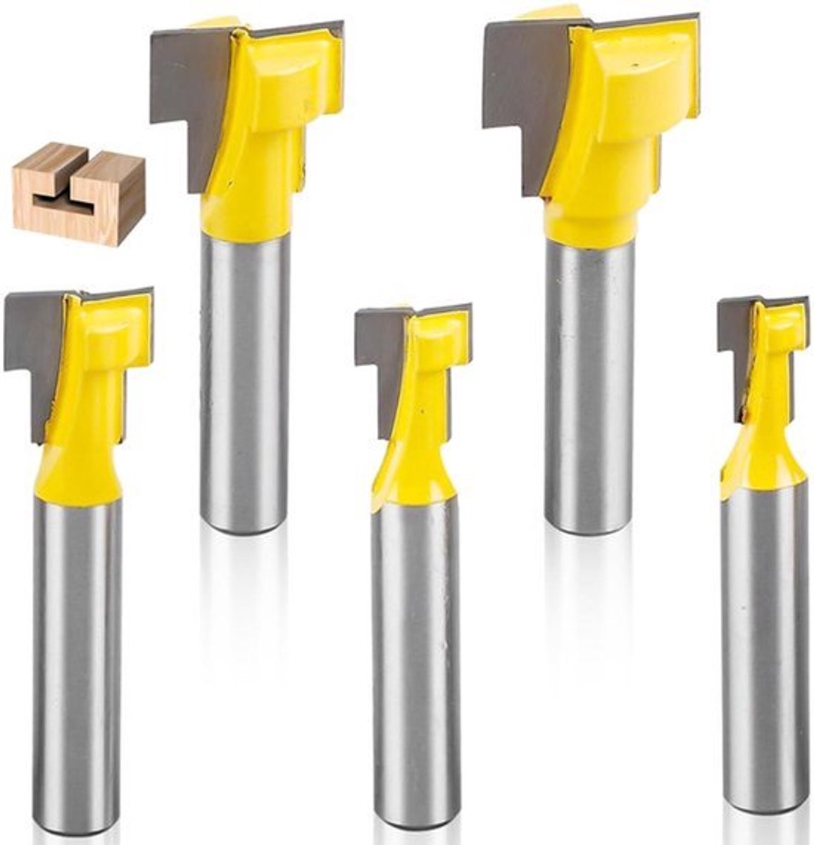 T-groeffrees 8 mm schacht - 5-delig freesset voor bovenfrees houtbewerking