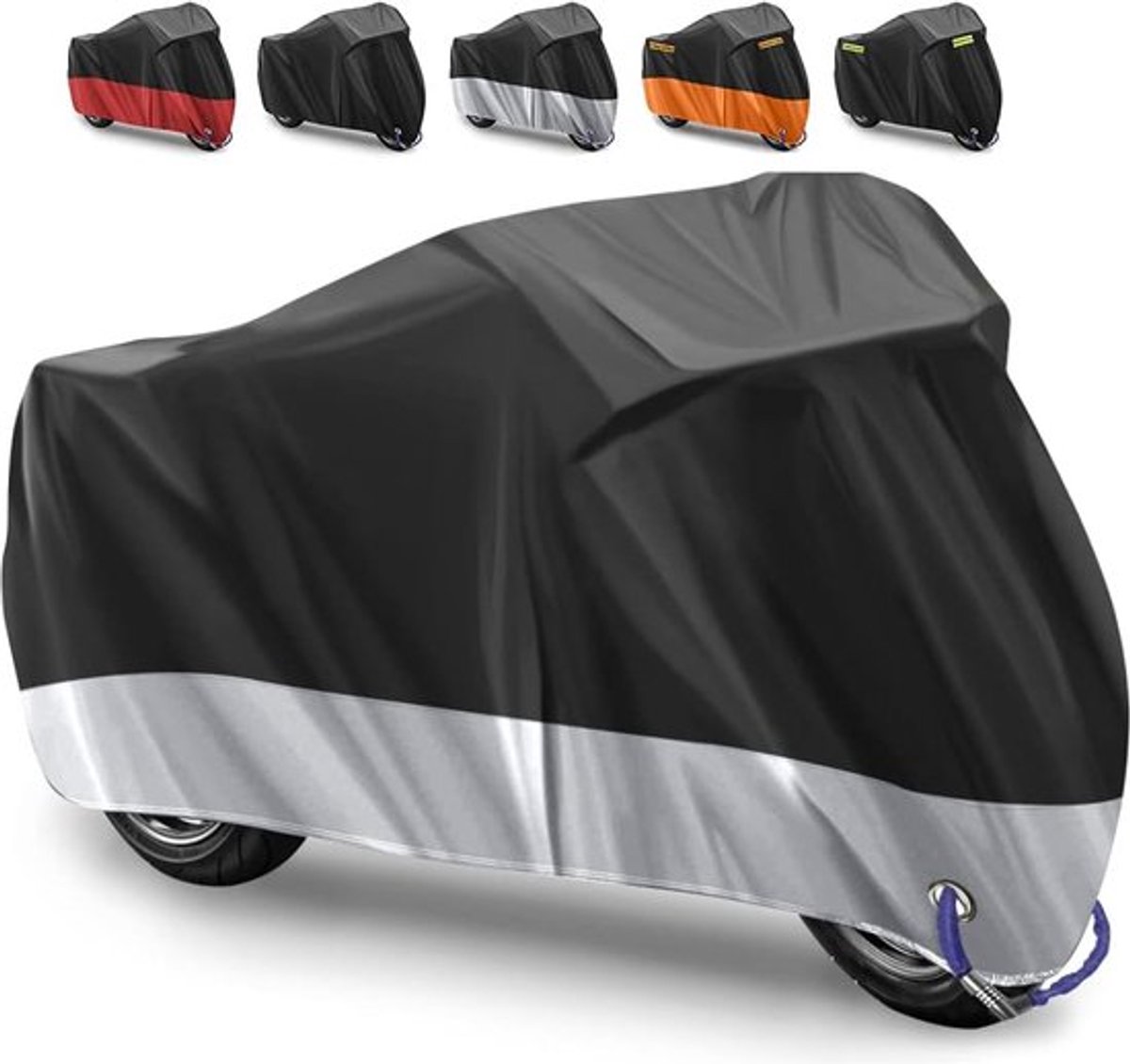 Motorhoes Waterdichte Motorhoes 210D Oxford Stof Motorfietshoezen Motorfietsdekking Motorfiets Afdekzeil voor Binnen en buiten, beschermt tegen uv-regen, stof, sneeuw (Zilver-N, 265 x 105 x 125 cm)