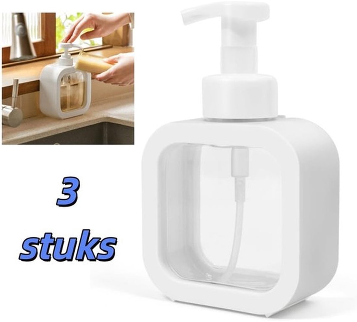 3 stuks plastic pompflessen - handzeep dispenser - vloeibare zeepcontainer - afwasmid deldispenser - geschikt voor shampoo, lotion, handzeep - navulbaar - geschikt voor keuken, badkamer, gootsteen - wit, transparant