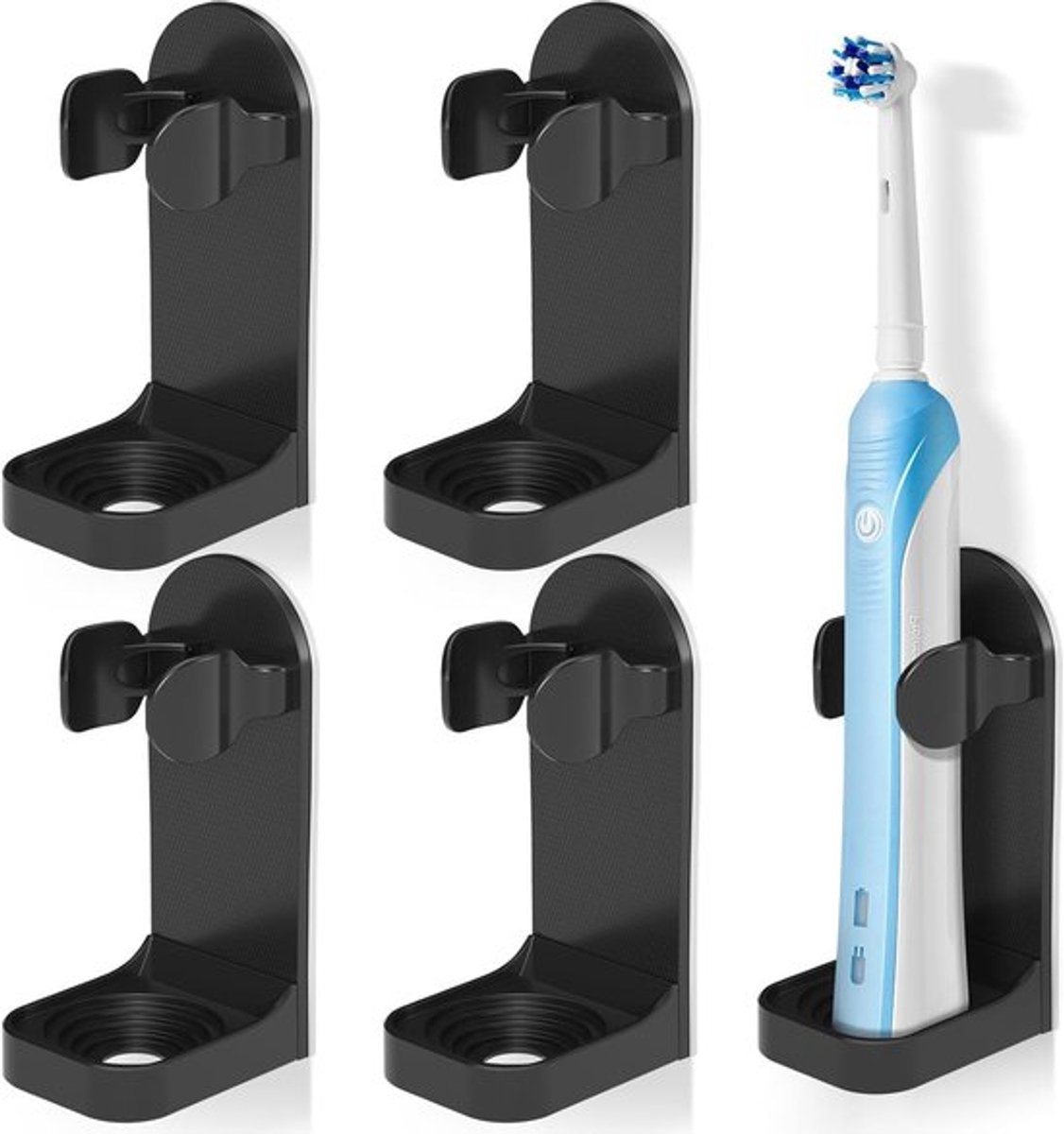4 Stuks Elektrische Tandenborstel Houder - Tandenborstelhouder - Elektrische Tandenborstel Wandhouder - Wandmontage Elektrische Tandenborstelstandaard Organizer - voor de Badkamer (Zwart)