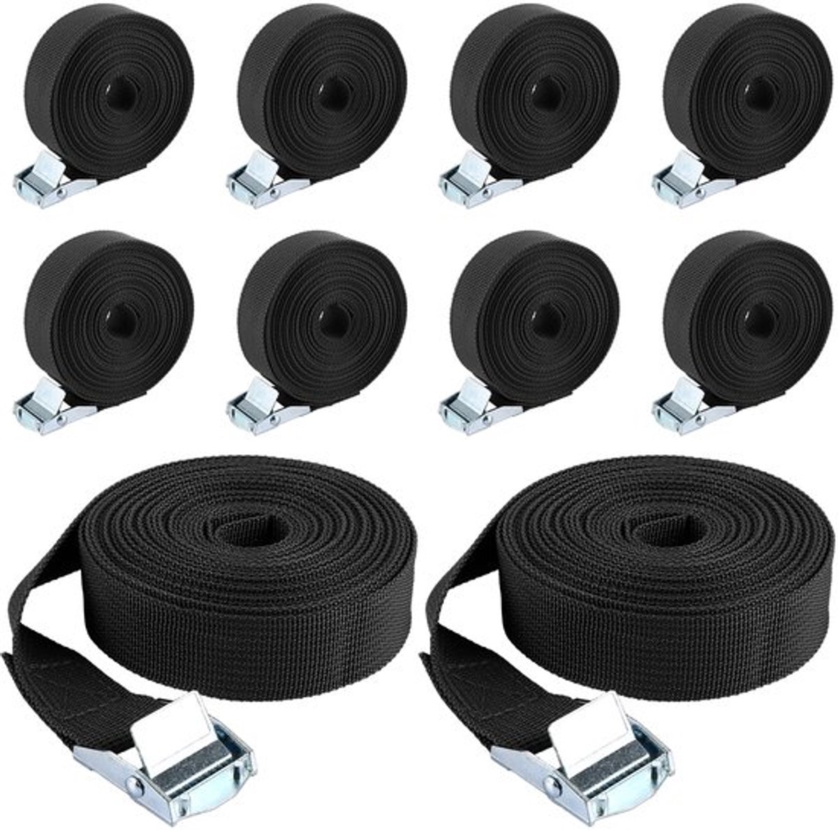 Set van 10 Verstelbare Spanbanden - 5m Lengte - 25 mm Breed met Metalen Nokkengesp