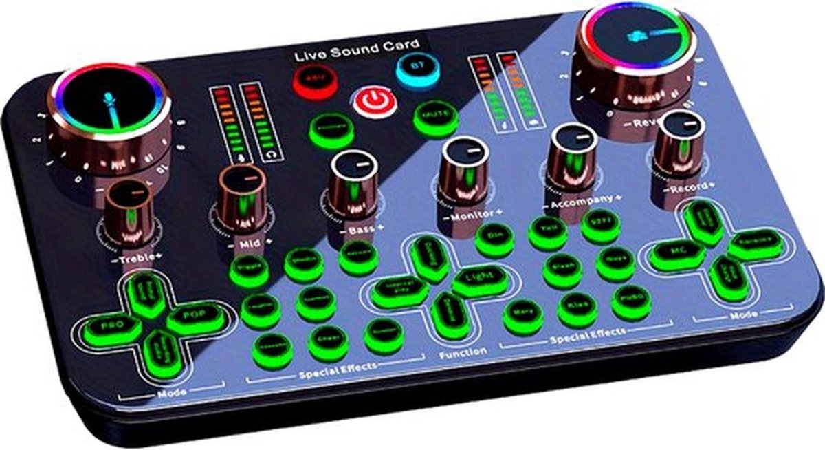 Realtime geluidskaartmixer, audio-interface met DJ-mixmogelijkheden, realtime geluidseffecten en spraakconverter, podcastmixen voor mobiele apparaten en live streaming vanaf pc.