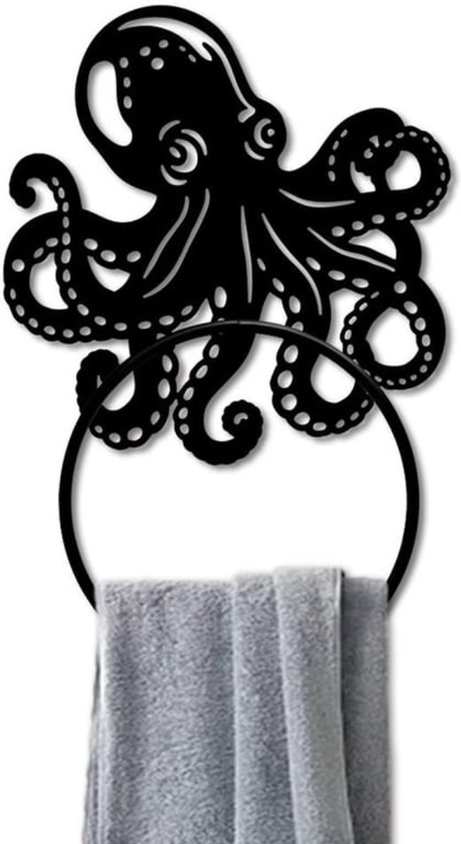 Octopus Handdoekrek Gietijzeren Handdoekring Houder Wandgemonteerd Ronde Octopus Tentakel Wanddecoratie Ronde Handdoekhouder Metalen Handdoekring Houder voor Badkamer Wandgemonteerd Hangend