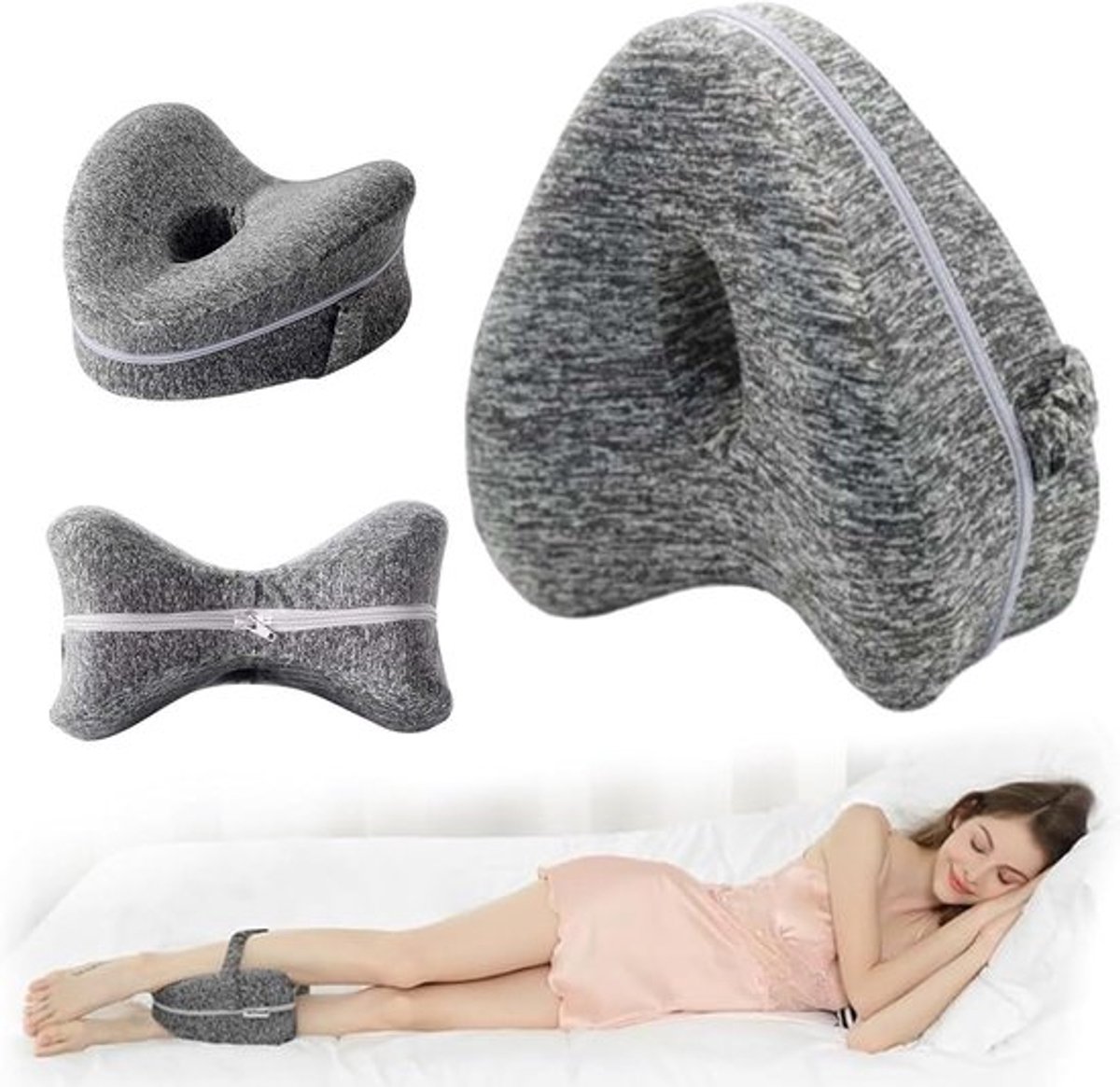 Orthopedisch Kniekussen - beenkussen - Kniekussen Voor In Bed - Ergonomisch kniekussen om te slapen - Zijslaapkussen - traagschuim kniebeschermer met zijslaperriem - Kniekussen Voor Zijslapers - beensteunkussen - Schootkussen - Houding Correctie