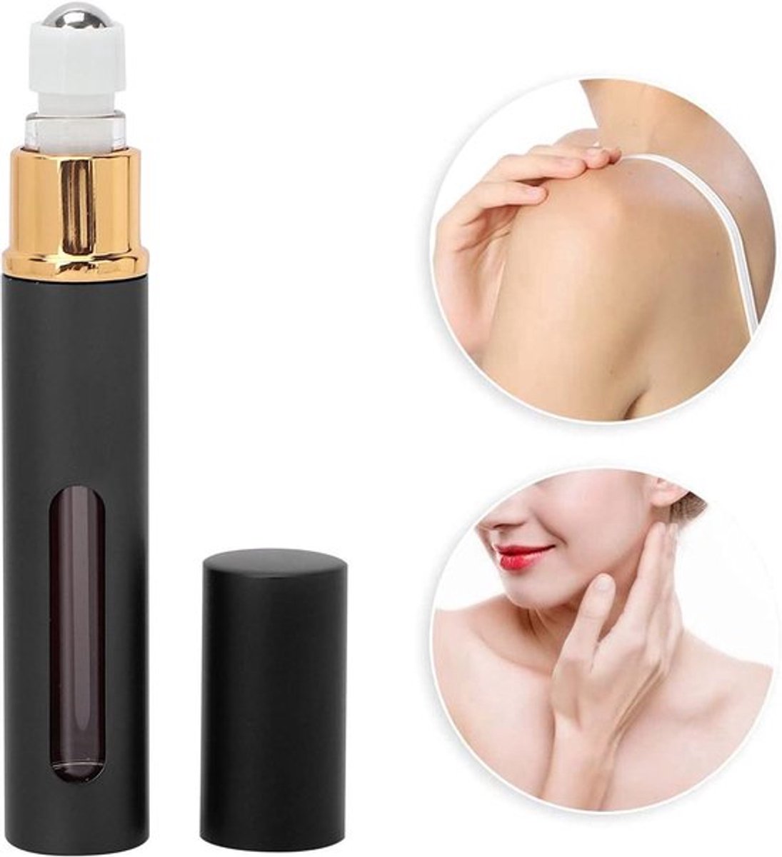 Set van 10 hervulbare rollerball flesjes van 10 ml in zwart, ideaal voor etherische oliën, parfums en cosmetica, handig en draagbaar voor onderweg en reizen