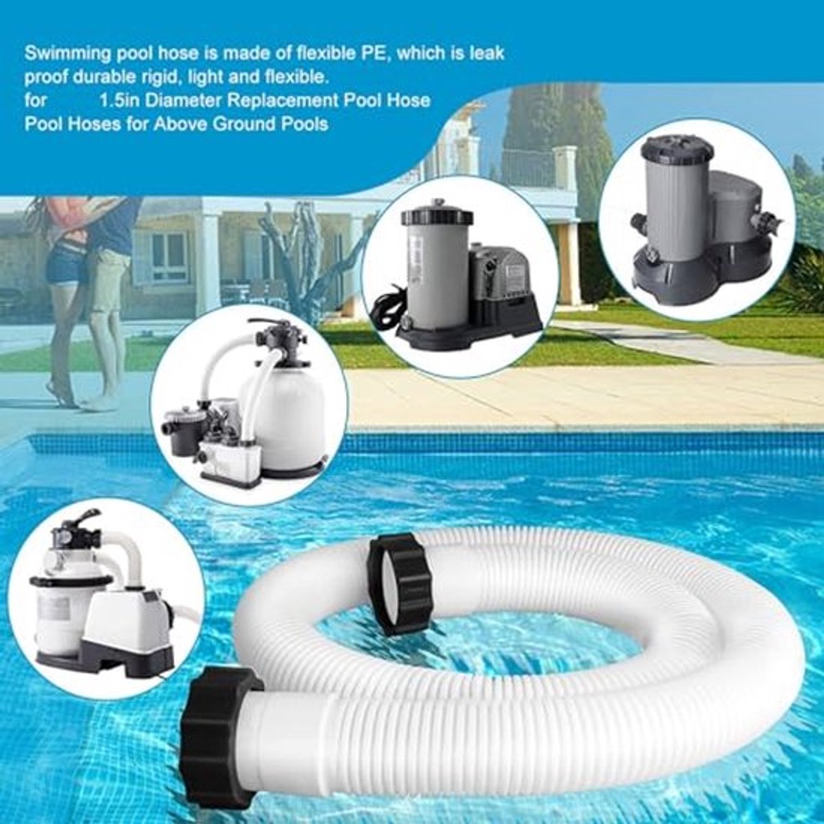 Vervangende Slang voor Zwembadpomp met een Diameter van 1,5 Inch, Grondpompslang voor Zwembadslangen voor Filterpompen, Zandpomp en Zoutwatersysteemaccessoire (1,5 meter)