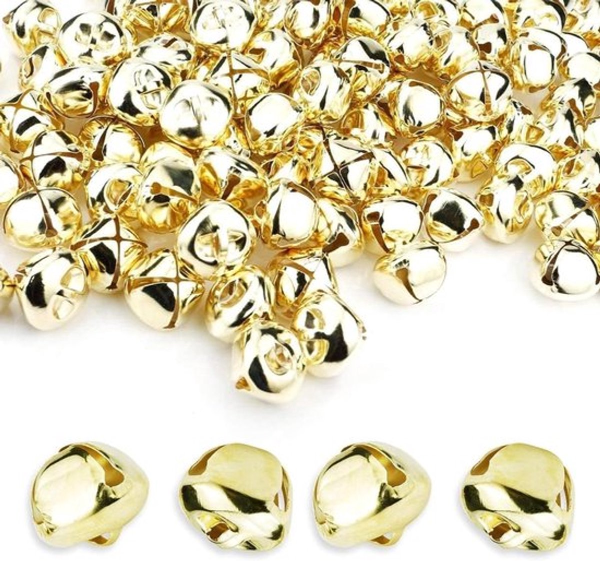 100 stuks gouden belletjes van 12 mm voor knutselen en decoreren, ideaal voor DIY kerstdecoratie en huisdierklokken met een feestelijke uitstraling