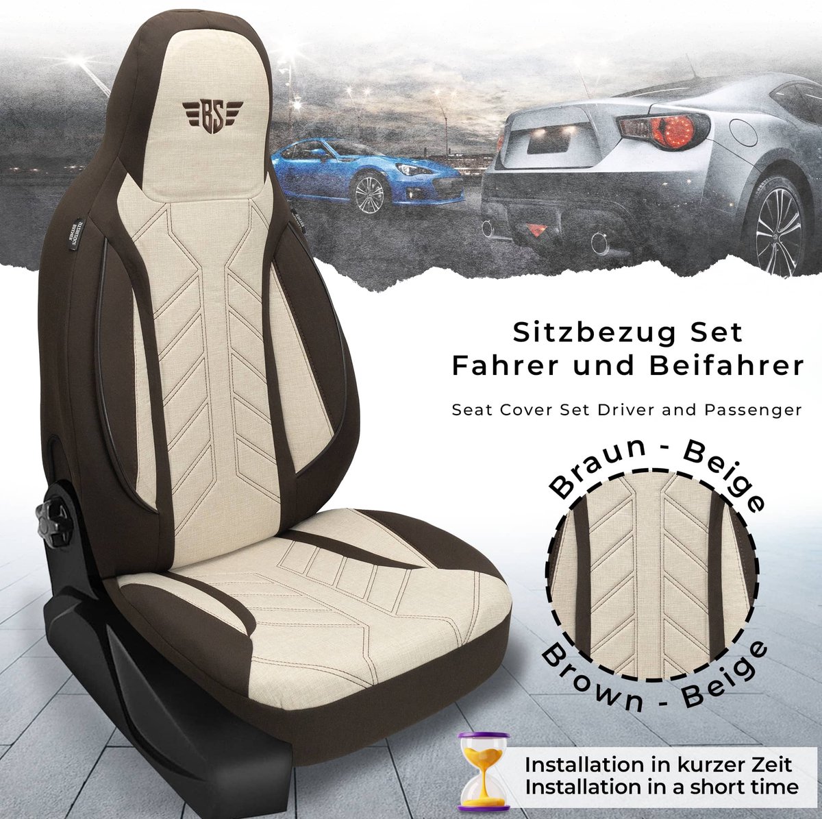 Autostoelhoezen voor BMW 5er BJ 1995-04 – Stoelhoezen voor bestuurder en passagier in Bruin/Beige