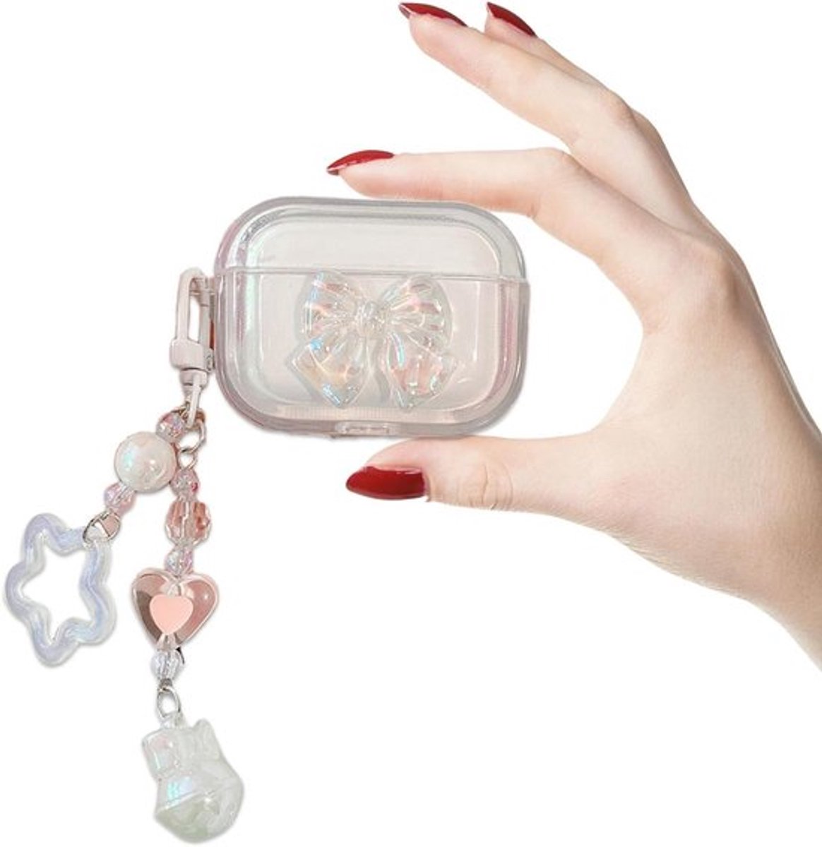 3D Boog decoratie AirPods 4 hoes met sleutelhanger - TPU-hoes voor krasbescherming en stijlvol design