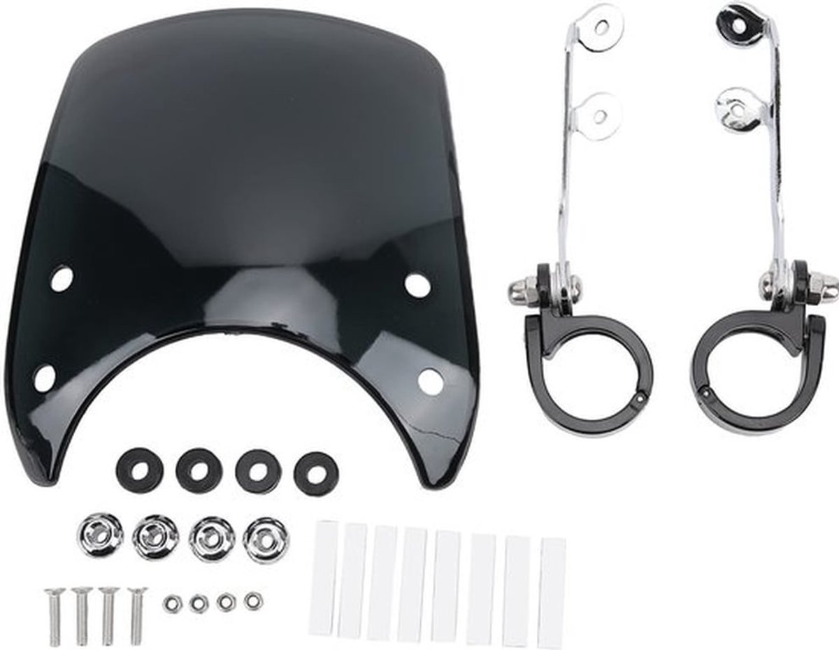Motorfiets Windscherm, Windscherm Windscherm Koplampkuip 180° Verstelbaar Universeel voor 1.5-1.6 inch Voorvork (Acryl) (Zwart)