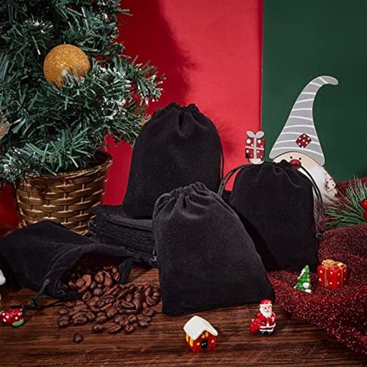 50 stuks zwarte fluwelen trekkoordtassen, fluwelen zakjes, bruidssieradenzakjes, snoep, 12×10 cm