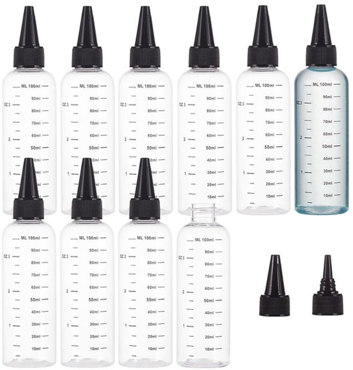 10-Pack 100ml Knijpflessen - Transparant PET met Zwarte Draaidop en Afgestudeerde Maten