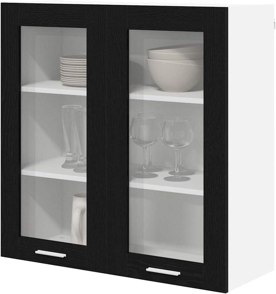 Hangkast Keuken - Wandkast Keukenkast - Keuken Opbergen - Minimalistisch Design - 80x31x80 cm - Zwart Eikenlook