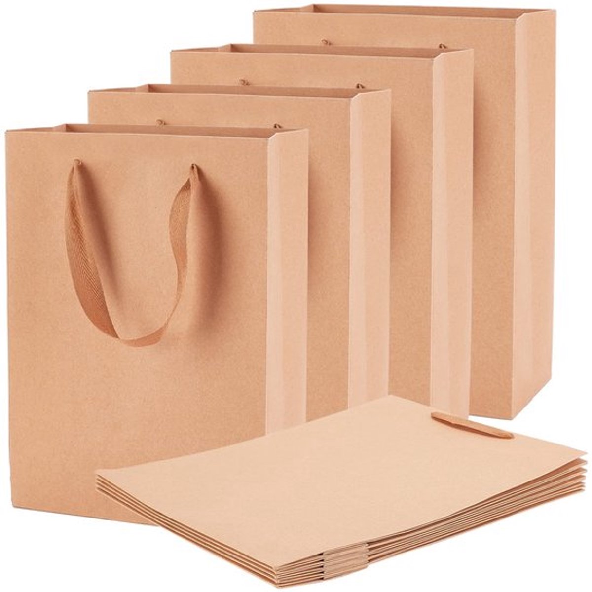 Kraft-geschenkzakken, verpakking van 10, 40 x 30 x 10 cm, grote papieren zakken met nylon handvatten voor zakelijke doeleinden