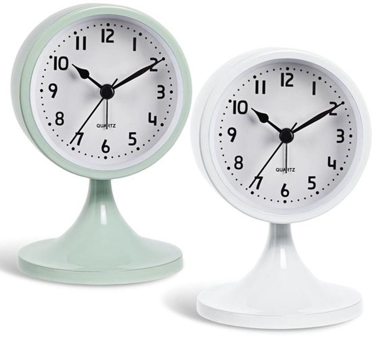 Set van 2 Weckers, Analoog, Geen Tikken, Tafelklok, Analoog, Kleine Retro Tafelklok, Klassieke Retro Vintage Wecker, Batterij-Aangedreven, Eenvoudig te Gebruiken voor Slaapkamer, Woonkamer