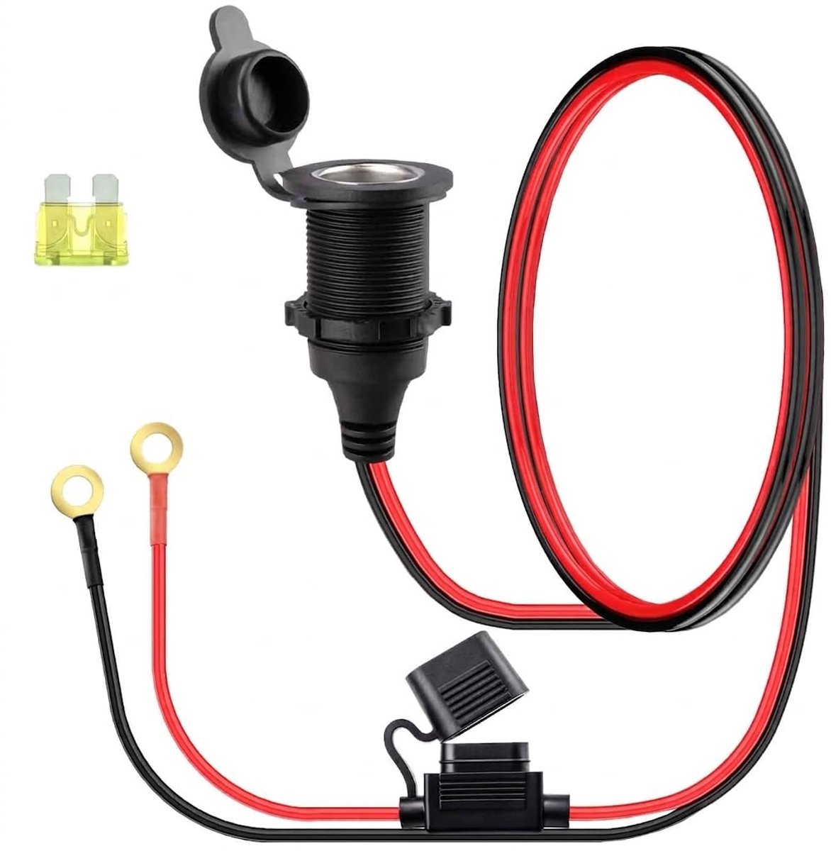 12 V Socket Waterdicht - Auto Sigarettenaansteker - 12 AWG Kabel - Veiligheid met 20 A zekering - ShopVlot