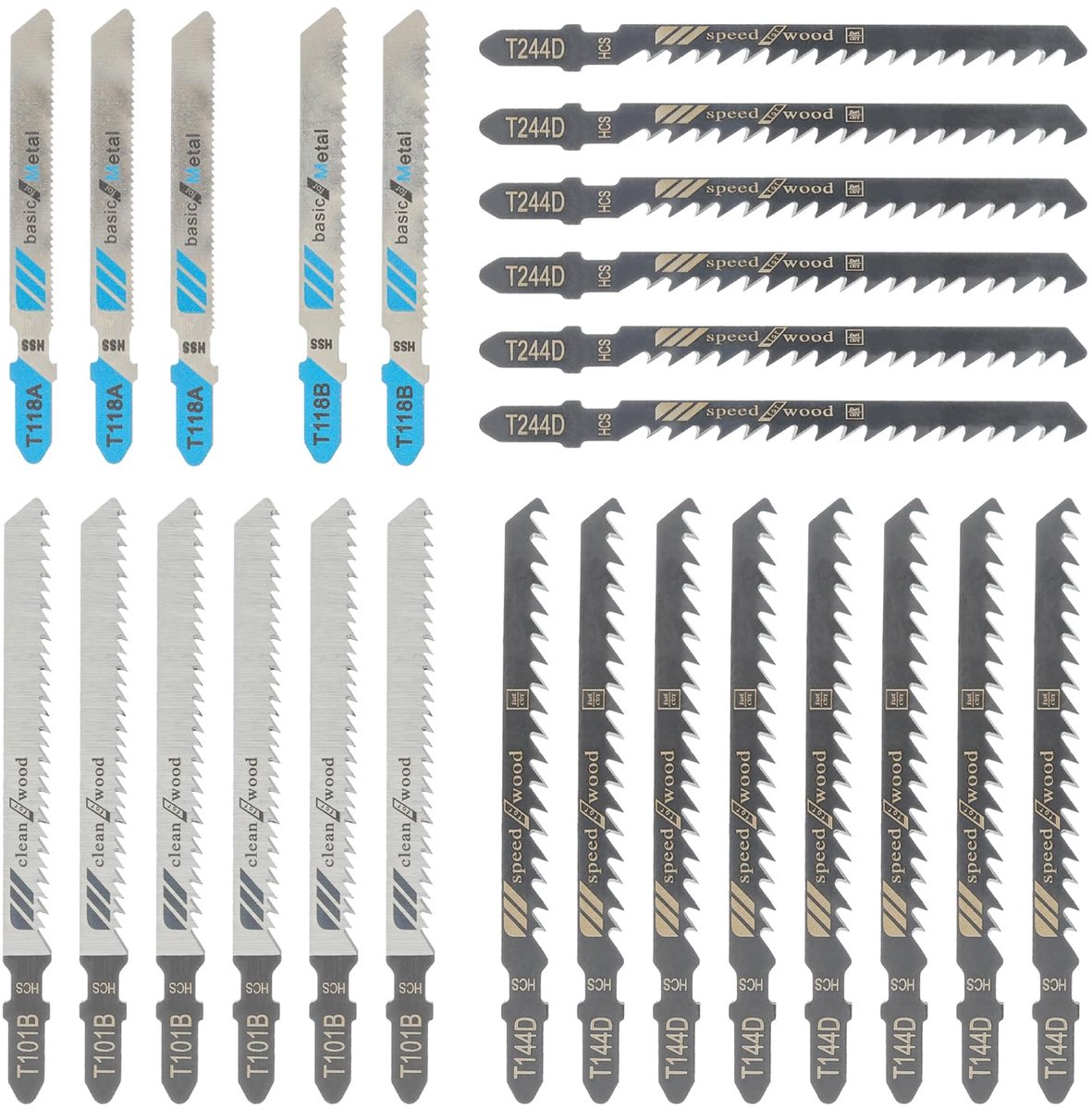 Jigsaw Blades Set van 25 - HSS en HCS - T-schaft ontwerp - Geschikt voor hout en metaal - ShopVlot