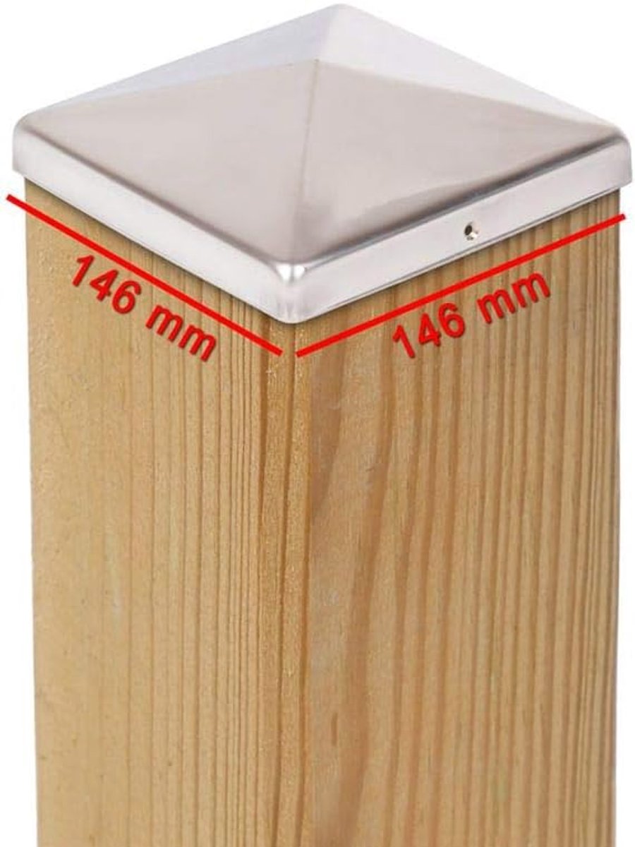 Pfostenkap piramide 146 x 146 mm - roestvrij staal - weerbestendig - beschermt houten poten - ShopVlot