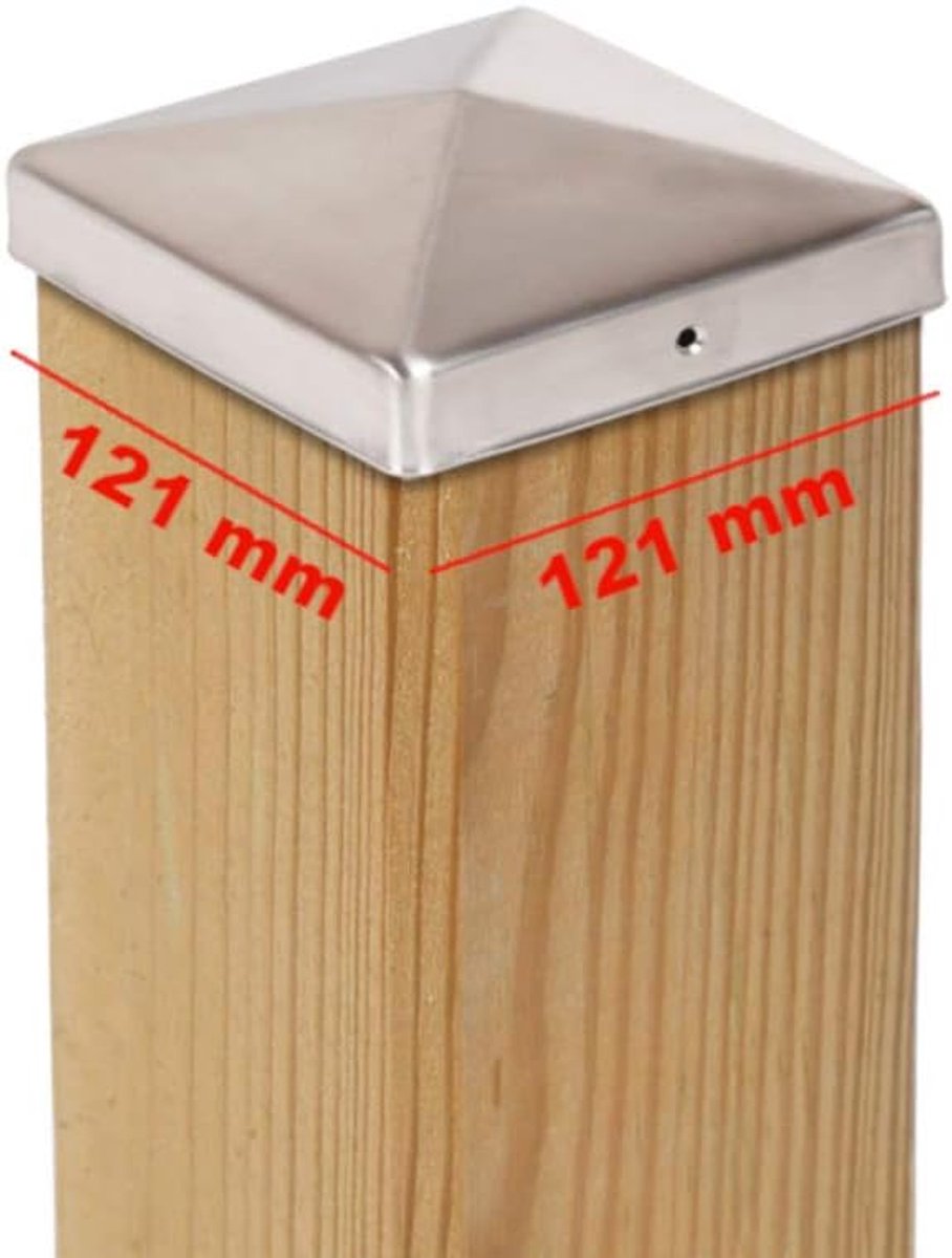Paalkap piramide 121 x 121 mm - RVS - Weerbestendig - Bescherm houten palen - ShopVlot