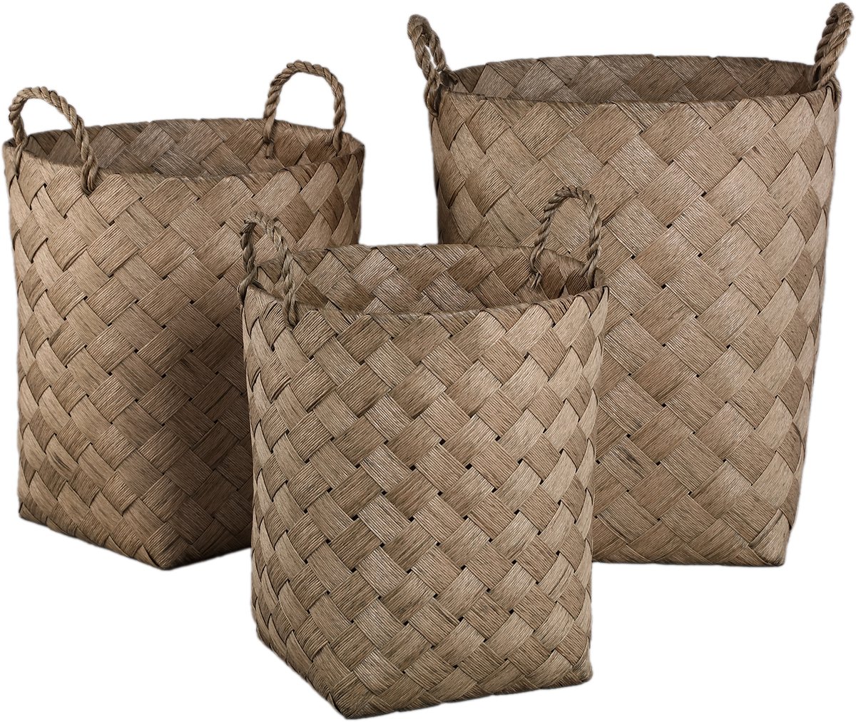 PTMD Clarke Green Round Woven Paper Basket W Handle SV3