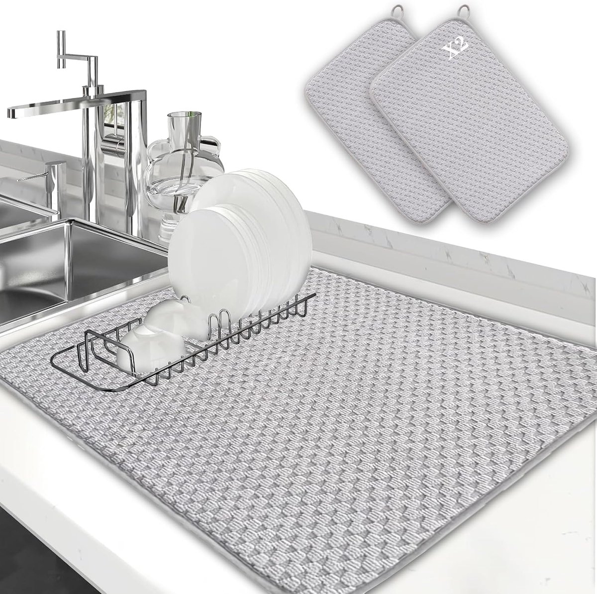 Afvoer mat 50 x 38 cm - microvezel - absorberend - houdt aanrecht schoon - ShopVlot