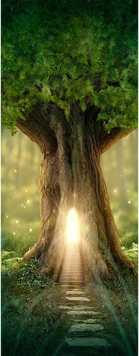 Deur Wallpaper 3D Effect 77 x 200 cm - Stepladder, Boom - Verfrissend jungle landschap - ShopVlot