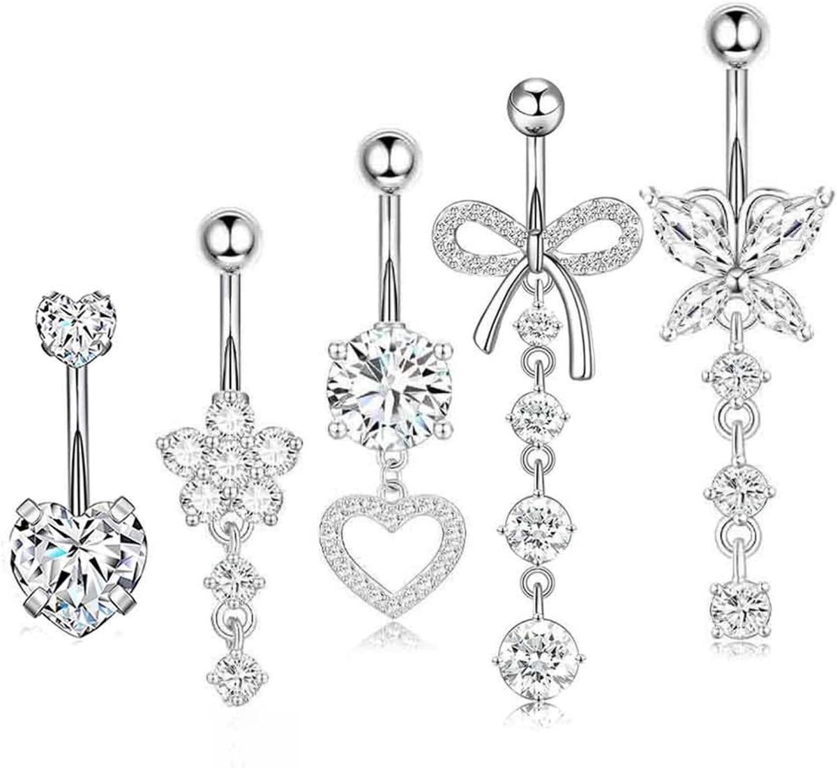 Dames navelring set - zilver - hartvormig en vlinder - stijlvol navelsieraad - ShopVlot