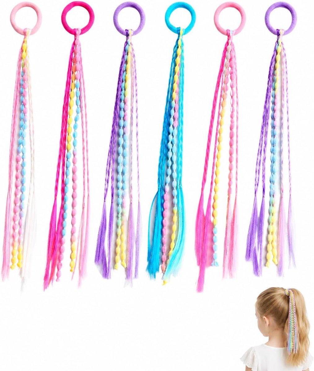 Haarstrengen voor meisjes 24 stuks - 6 vlechten met elastiek - handgemaakt - kleurrijke feestaccessoires - ShopVlot