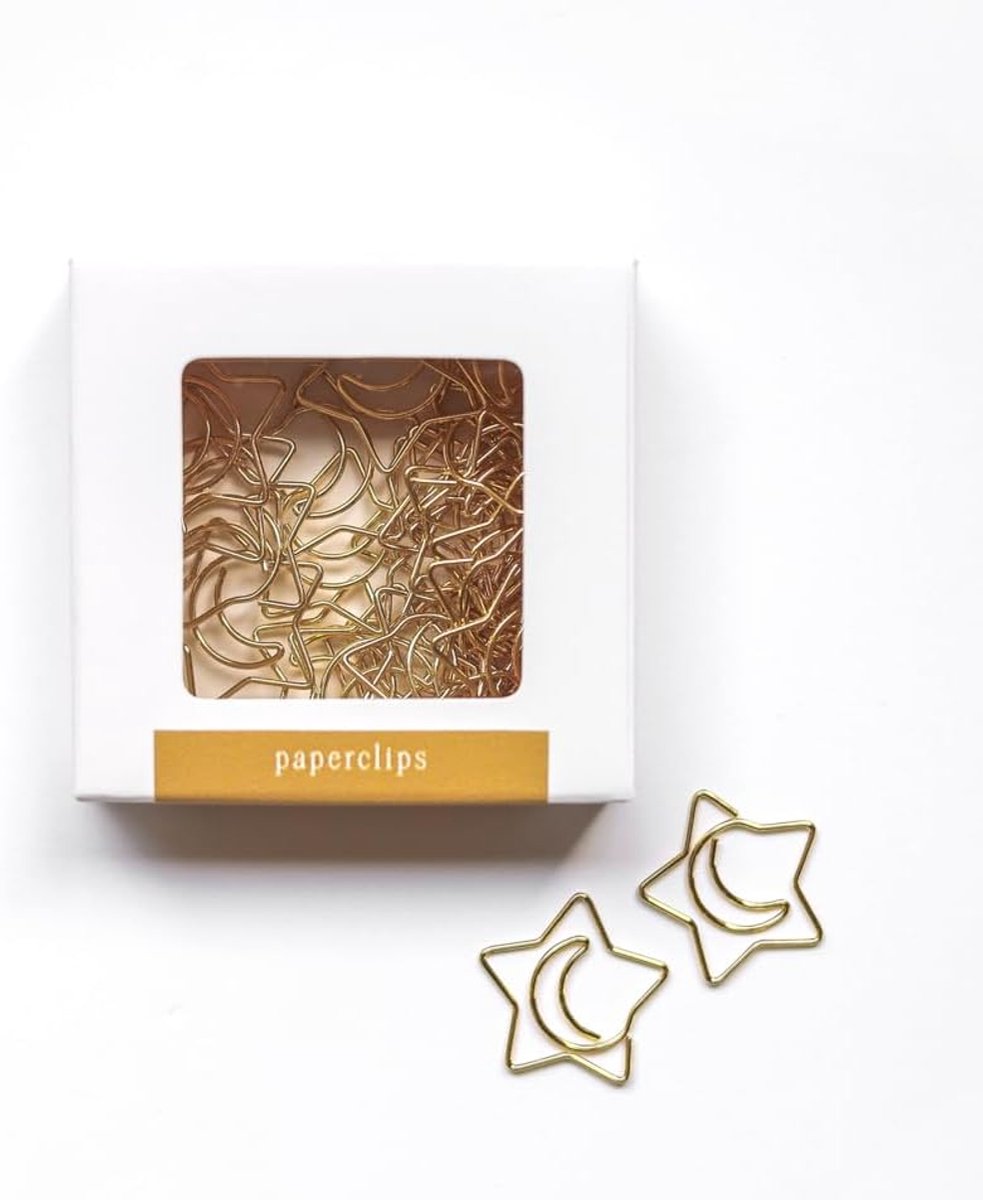 Paperclips sterren en maan - 30 stuks - goud - creatief organiseren - ShopVlot