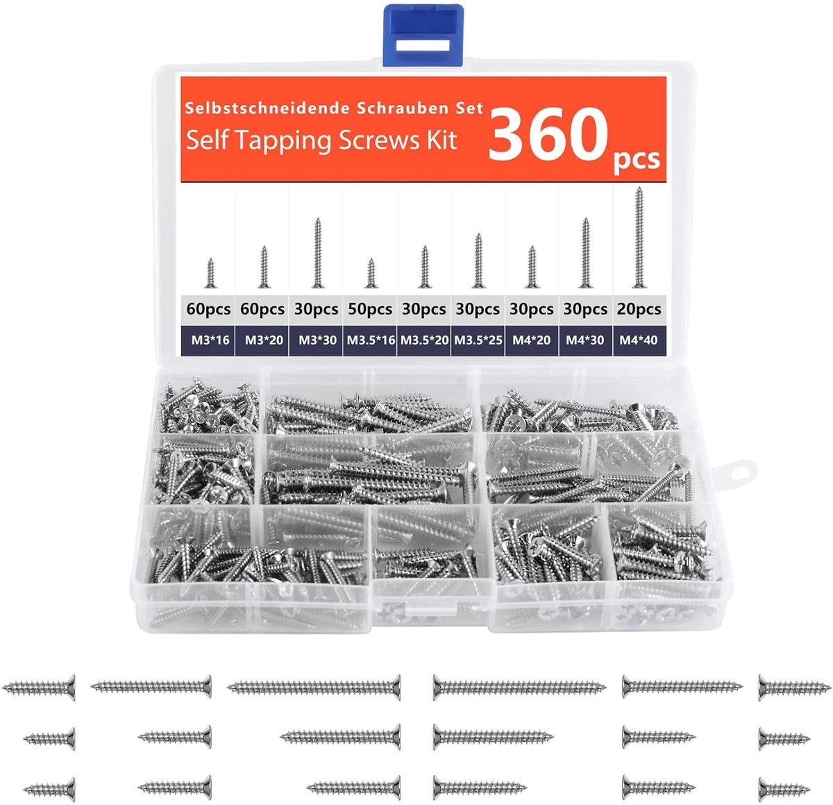 Houtschroeven set 360 stuks - Zelftappende M3.5 M4 - Ideaal voor meubelassemblage - Duurzaam en veelzijdig - ShopVlot